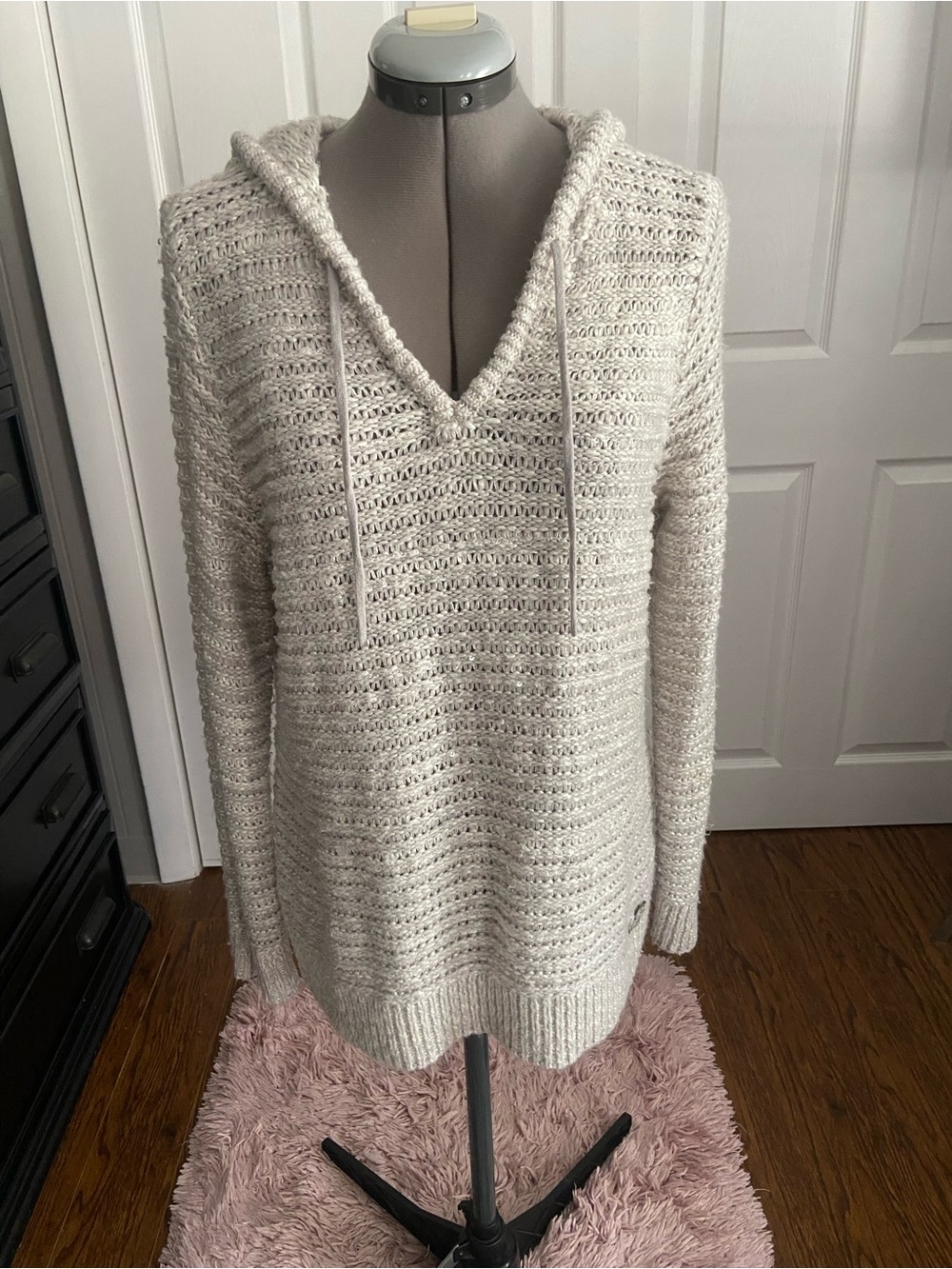 Harley-Davidson Silver Hooded V-Neck Knit Sweater
